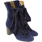 Chloe Harper Lace Up Boots in Navy Blue Suede