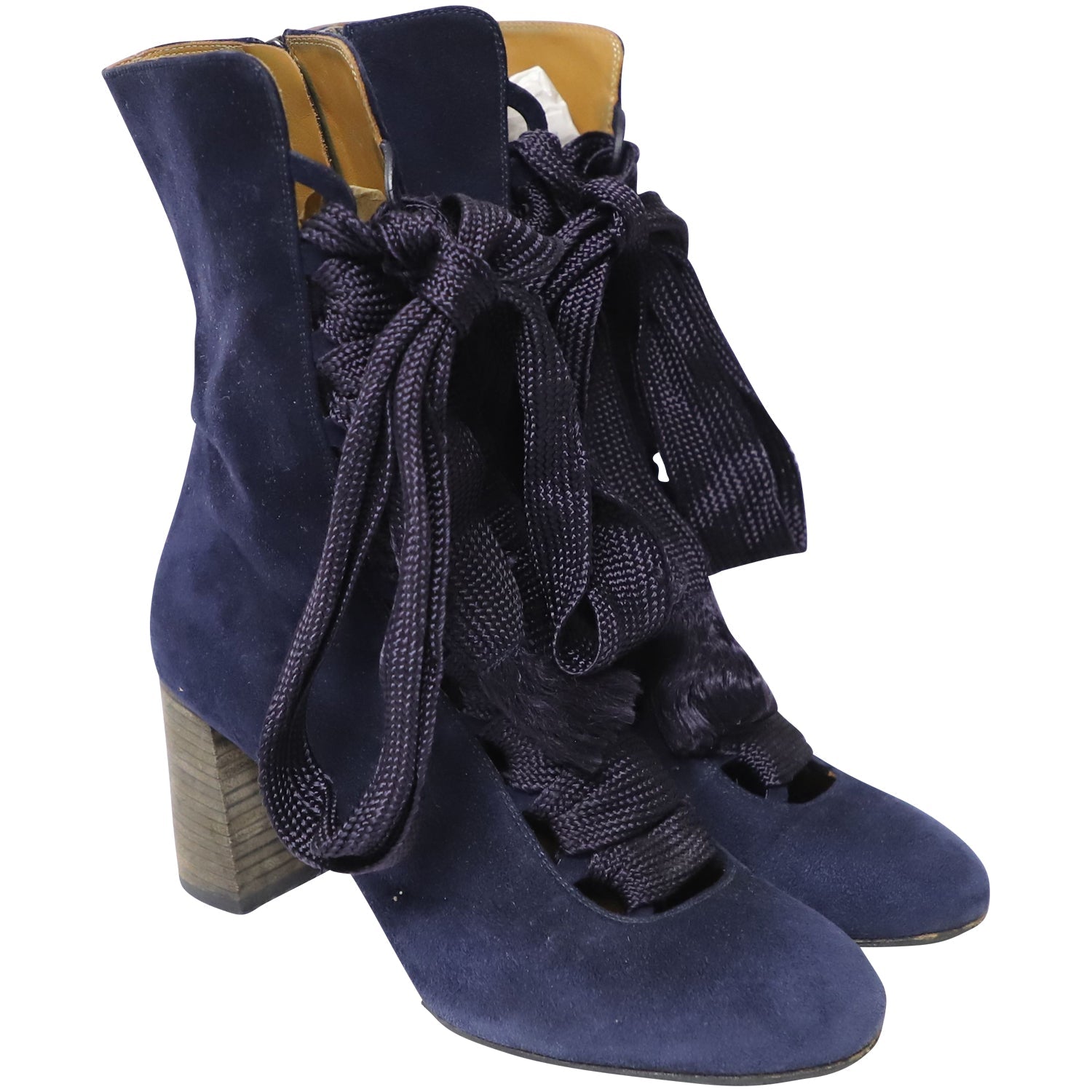 Chloe Harper Lace Up Boots in Navy Blue Suede