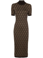 Fendi FF Cotton Midi Dress Brown
