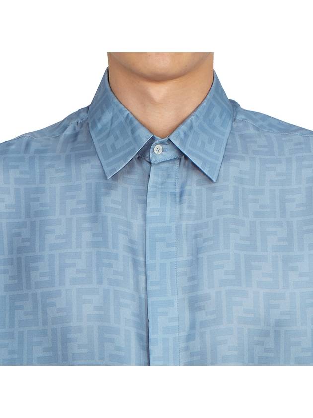 Fendi Men's FF Motif Silk Short Sleeve Shirt Blue