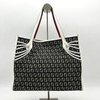 Fendi Black Zucchino Canvas Tote Bag White Leather Cloth Pony-style calfskin fe5622cc