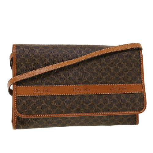 CELINE Macadam Canvas Shoulder Bag PVC Leather Brown  43566