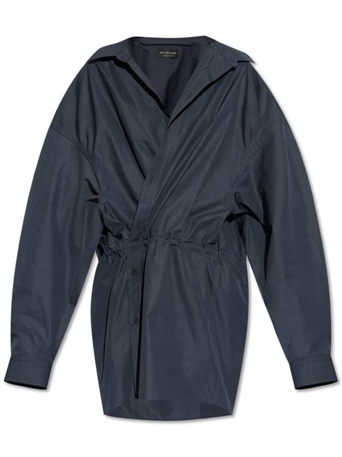 Balenciaga Balenciaga Cotton Dress With Draping, Women's, Navy Blue