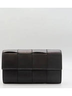 Bottega Veneta 651387 Black leather cassette large flap long wallet