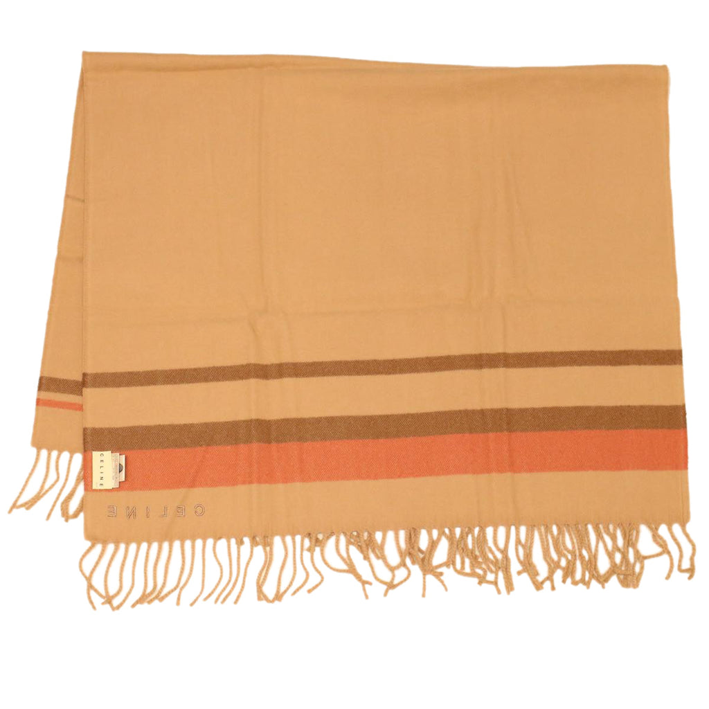 CELINE Scarf Wool Beige Red FIT6003813 Auth 43803