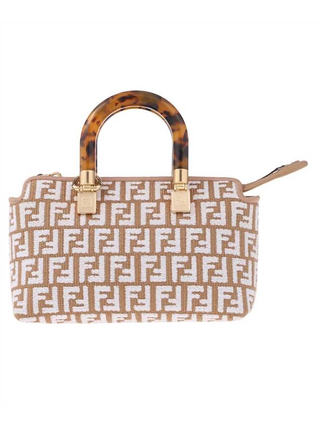 Fendi By The Way Mini Raffia Boston Tote Bag Beige