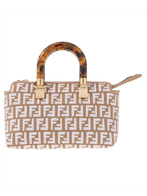 Fendi By The Way Mini Raffia Boston Tote Bag Beige