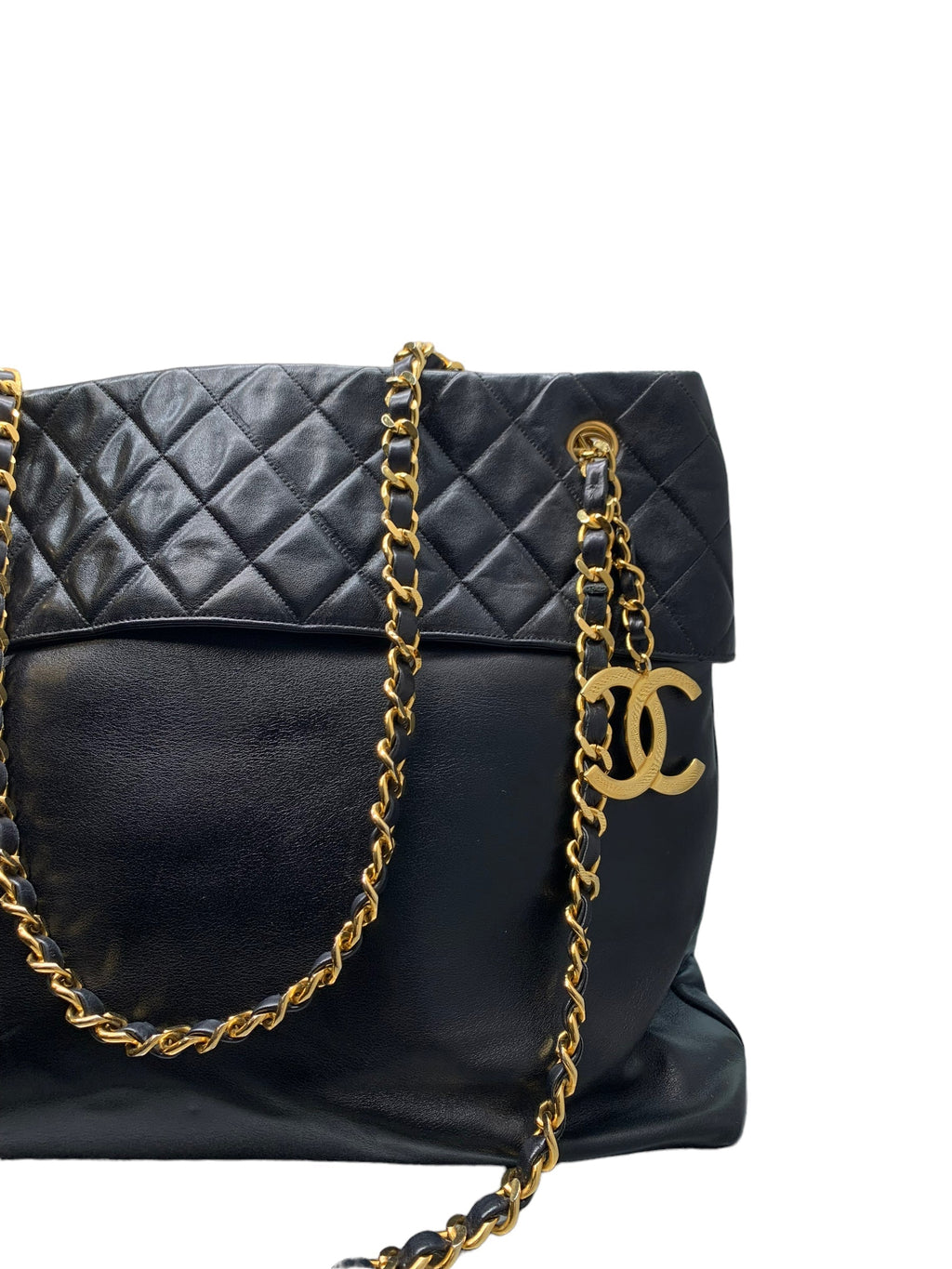 CHANEL- Quilted Black Lamb Chain Tote Shoulder Bag