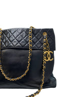 CHANEL- Quilted Black Lamb Chain Tote Shoulder Bag