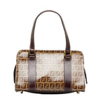 FENDI Zucca Handbag Beige Brown PVC Leather Ladies