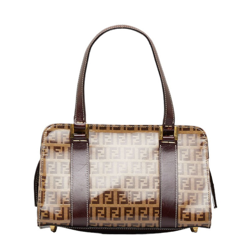 FENDI Zucca Handbag Beige Brown PVC Leather Ladies