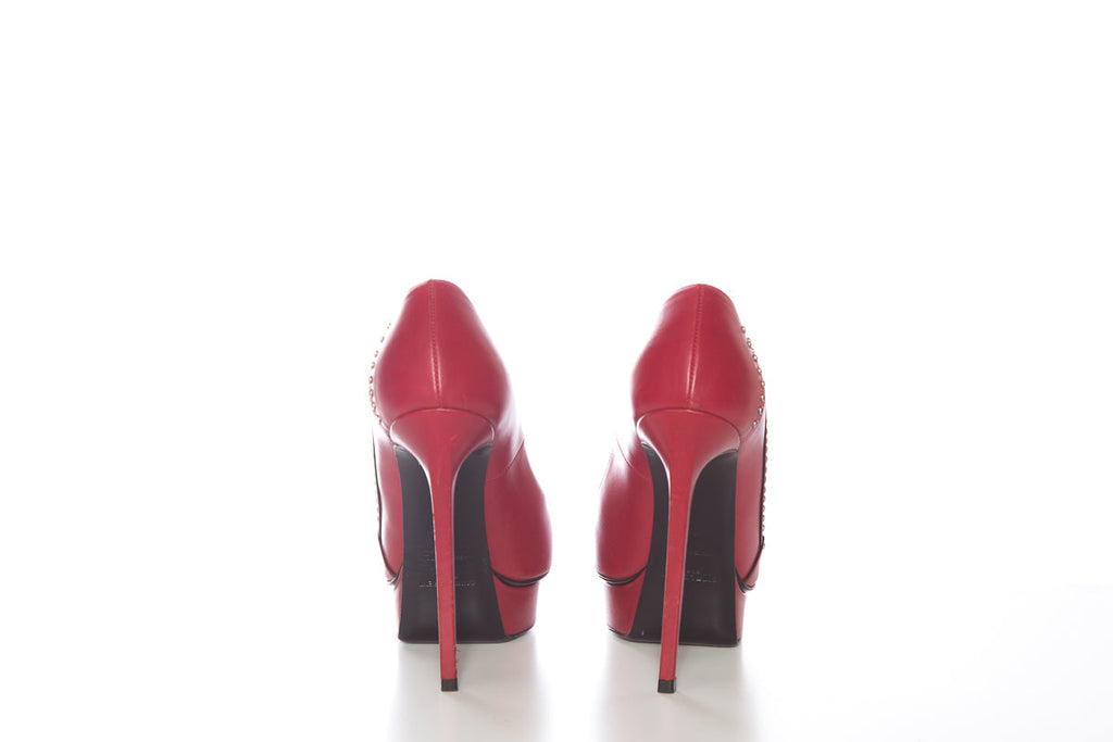 YSL Yves Saint Laurent Red Jeweled Lightning Heels SZ 36
