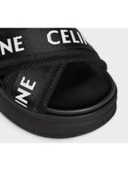 CELINE Logo Mesh Jacquard Block Slippers Black