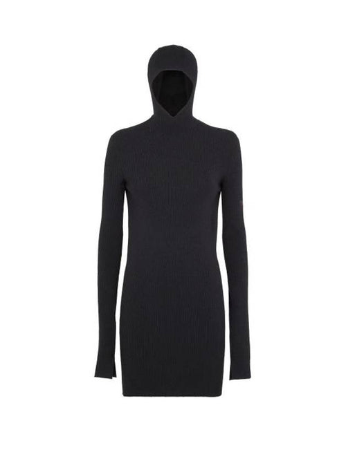 Fendi Long Sleeve Hooded Wool Silk Short Dress Black
