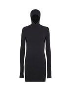 Fendi Long Sleeve Hooded Wool Silk Short Dress Black
