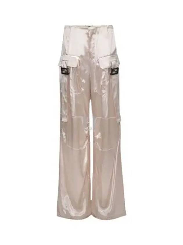 Fendi Women's Viscose Shiny Cargo Straight Pants Beige