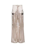 Fendi Women's Viscose Shiny Cargo Straight Pants Beige