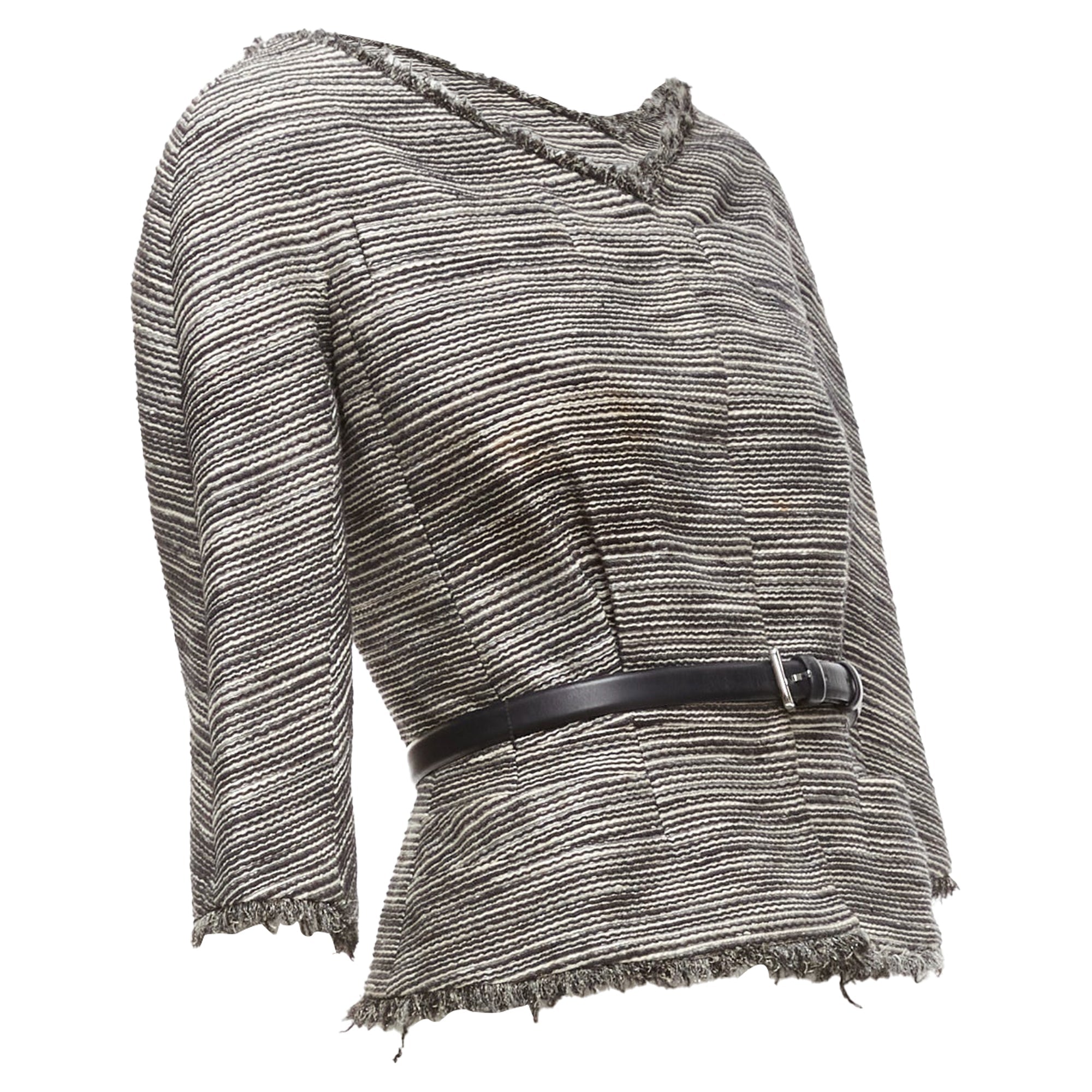 Christian Dior Applique Cotton Leather Belt Cropped Bar Jacket