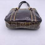 FENDI Brown Vinyl Crystal Canvas Mini Monogram Tote Bag Handbag