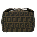 FENDI Zucca Canvas Hand Bag Black Brown Auth 44805
