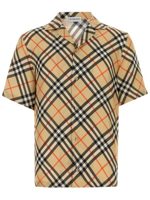 Burberry Check Oversized Silk Short Sleeve Shirt Sand