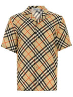 Burberry Check Oversized Silk Short Sleeve Shirt Sand