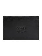 CELINE Satinated Triomphe Embossed Calfskin Card Wallet Black