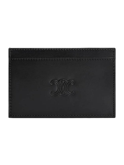 CELINE Satinated Triomphe Embossed Calfskin Card Wallet Black