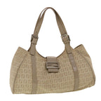 FENDI Zucchino Canvas Mamma Baguette Hand Bag Leather Beige  45281
