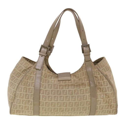 FENDI Zucchino Canvas Mamma Baguette Hand Bag Leather Beige  45281