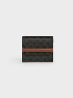 CELINE Triomphe Canvas Strap Business Card Half Wallet Tan