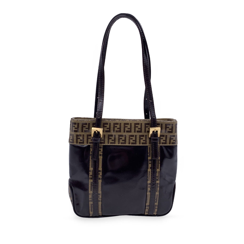 FENDI Brown Vinyl Crystal Canvas Mini Monogram Tote Bag Handbag