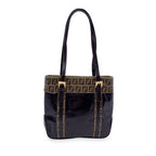FENDI Brown Vinyl Crystal Canvas Mini Monogram Tote Bag Handbag
