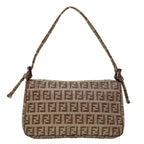 FENDI Zucchino Canvas Mini Mamma Baguette Pouch Gold Tone Auth 45633A