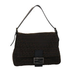 FENDI Zucchino Canvas Mamma Baguette Shoulder Bag Brown45656