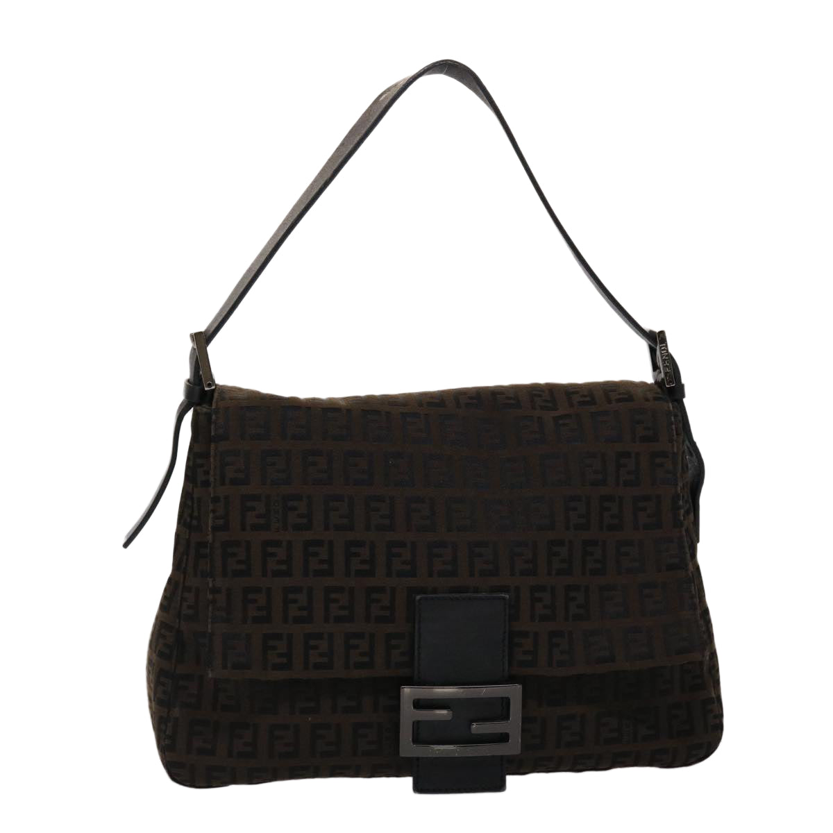 FENDI Zucchino Canvas Mamma Baguette Shoulder Bag Brown45656