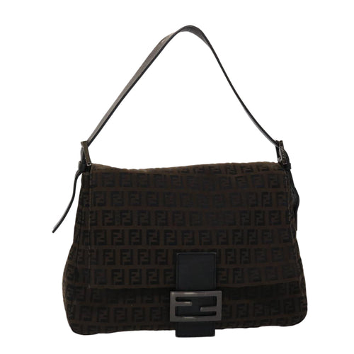 FENDI Zucchino Canvas Mamma Baguette Shoulder Bag Brown45656