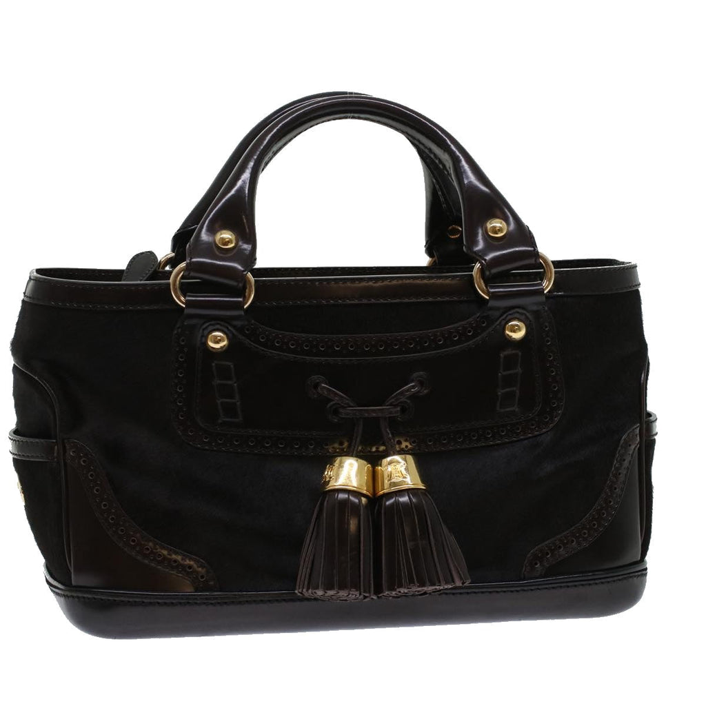 CELINE Hand Bag Enamel Harako Leather Dark Brown  45710
