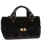 CELINE Hand Bag Enamel Harako Leather Dark Brown  45710