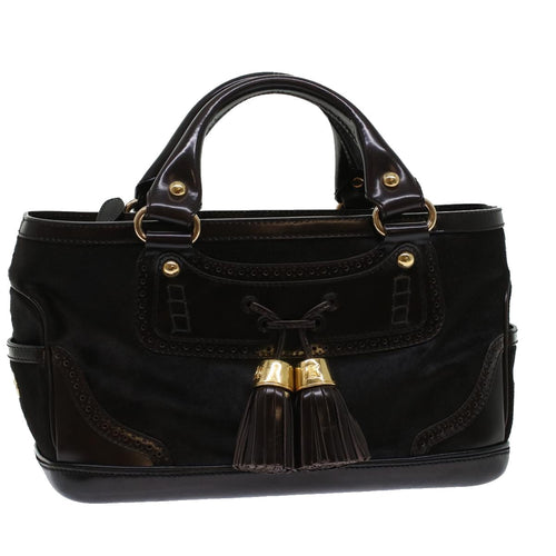 CELINE Hand Bag Enamel Harako Leather Dark Brown  45710