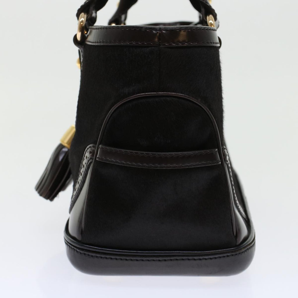 CELINE Hand Bag Enamel Harako Leather Dark Brown  45710