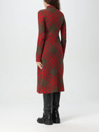 Burberry Check Turtleneck Wool Blend Midi Dress Brown Red