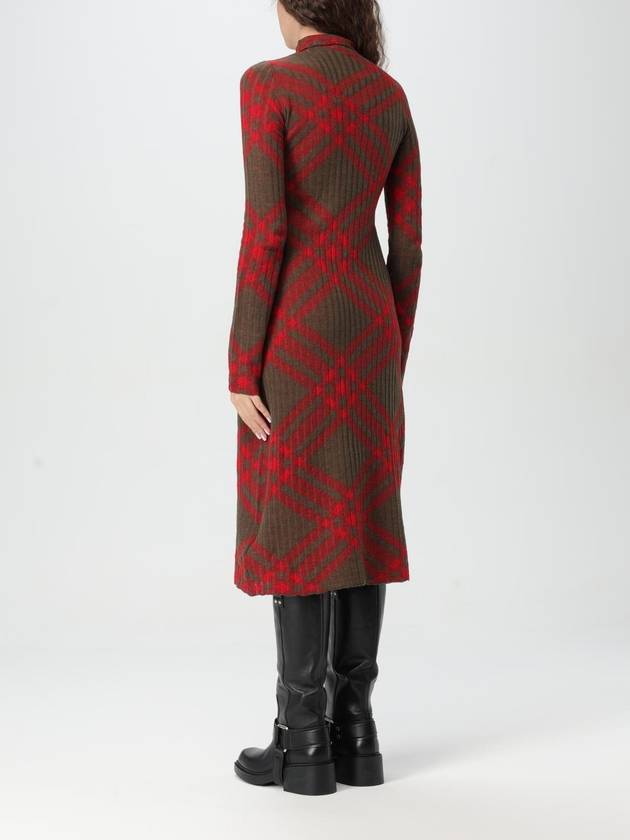Burberry Check Turtleneck Wool Blend Midi Dress Brown Red