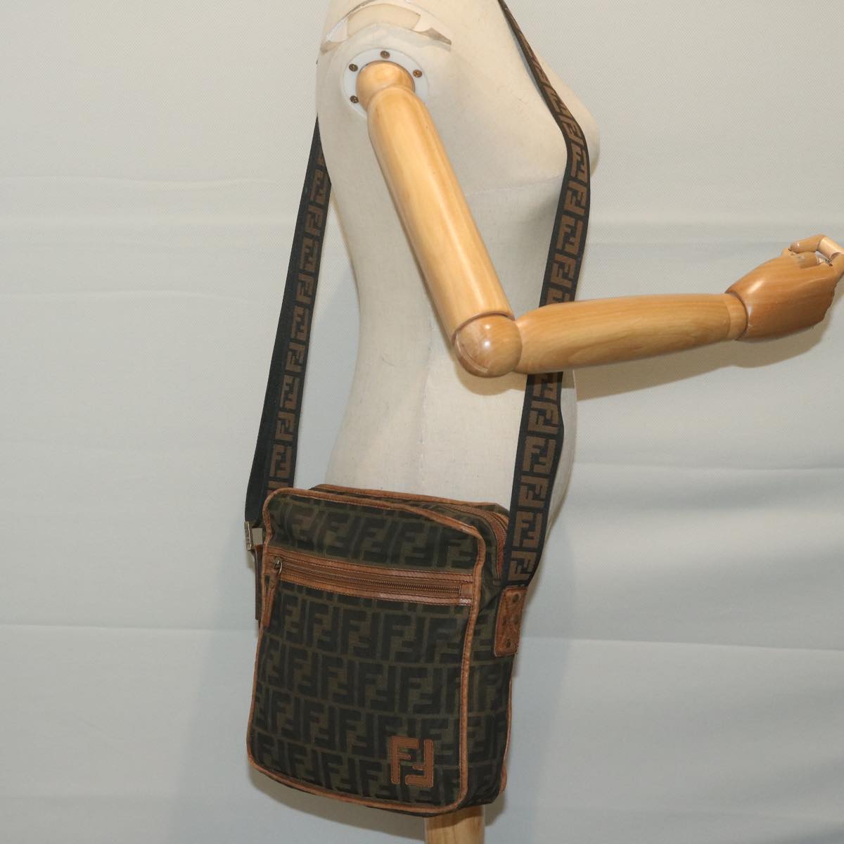 FENDI Zucca Canvas Shoulder Bag Black Brown45817