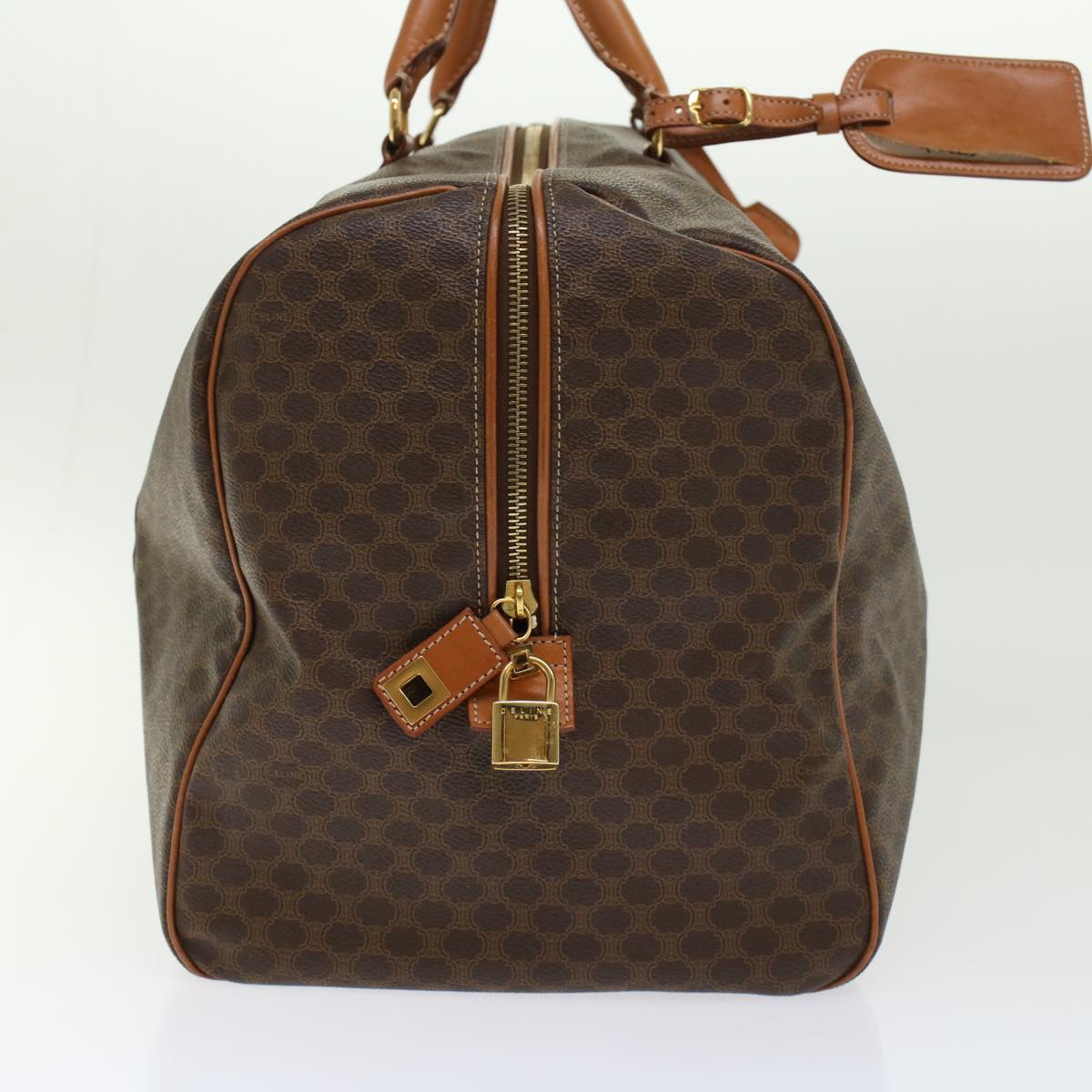 CELINE Macadam Canvas Boston Bag PVC Leather Brown  45969