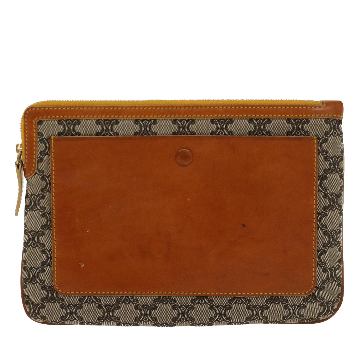 CELINE Paris Macadam Clutch Bag Canvas Leather Beige Brown  45981