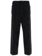 Fendi logo patch drawstring straight pants black