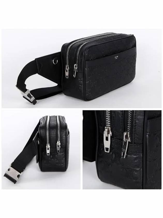CELINE Calfskin Triomphe Embossed Belt Bag Black