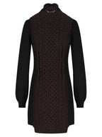 Fendi High Neck Cashmere Midi Dress Dark Purple