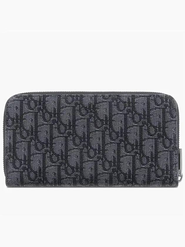Oblique Jacquard Zipper Long Wallet Black Dior